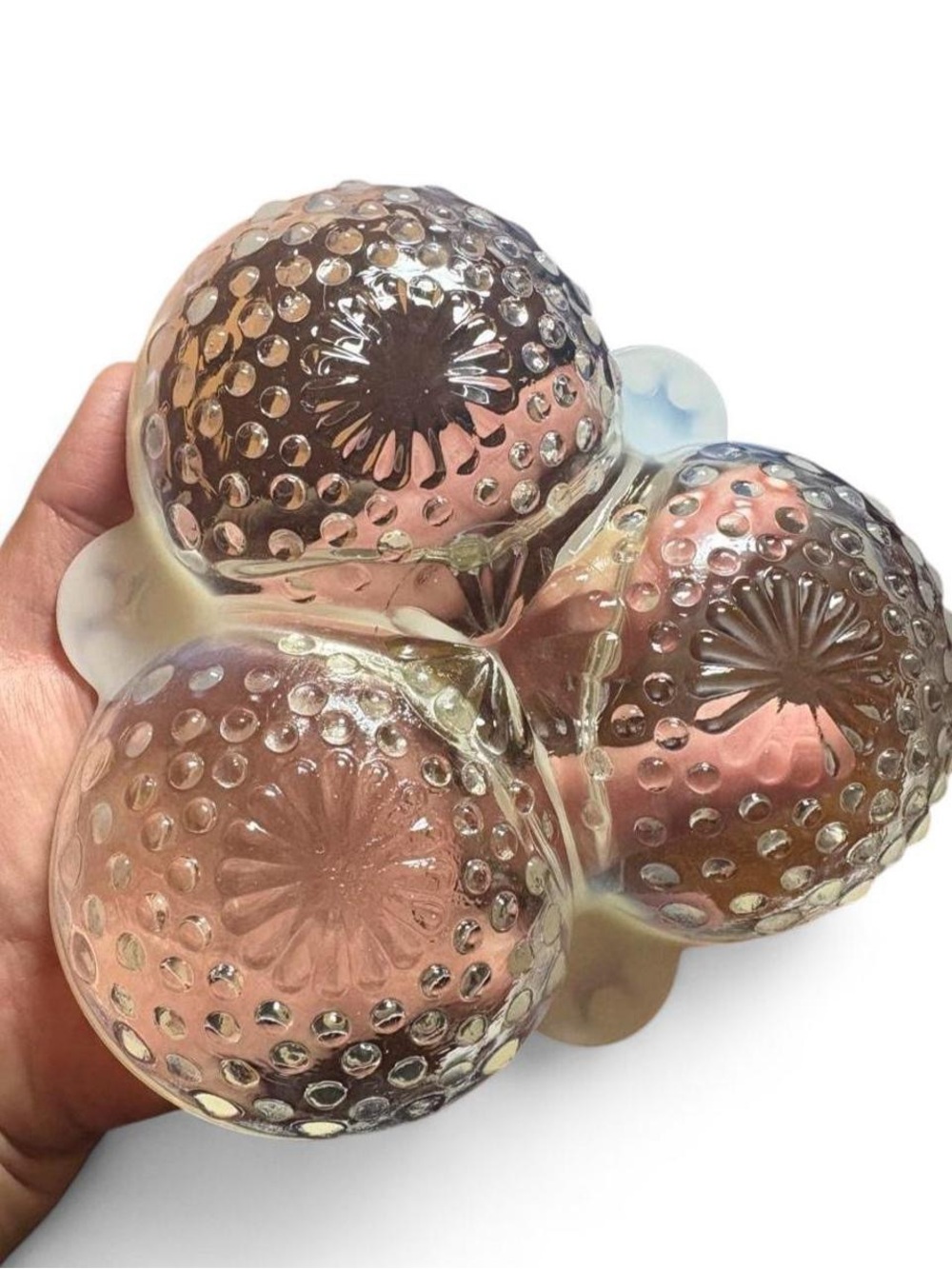 TWO Vintage Fenton Moonstone Hobnail Opalescent Candy Relish Dishes